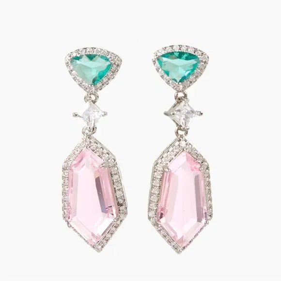Pink and light green crystal earrings A227 - Picture 2 of 5